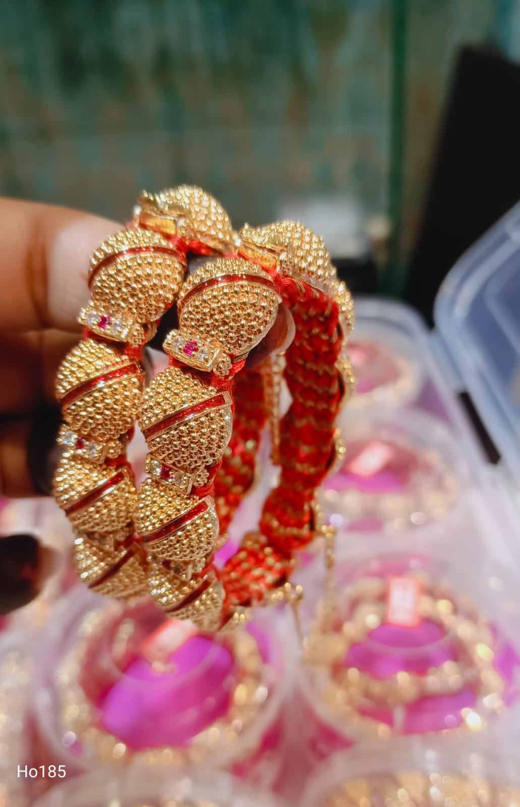 Bangle Bracelet With Red And Pink Gemstones