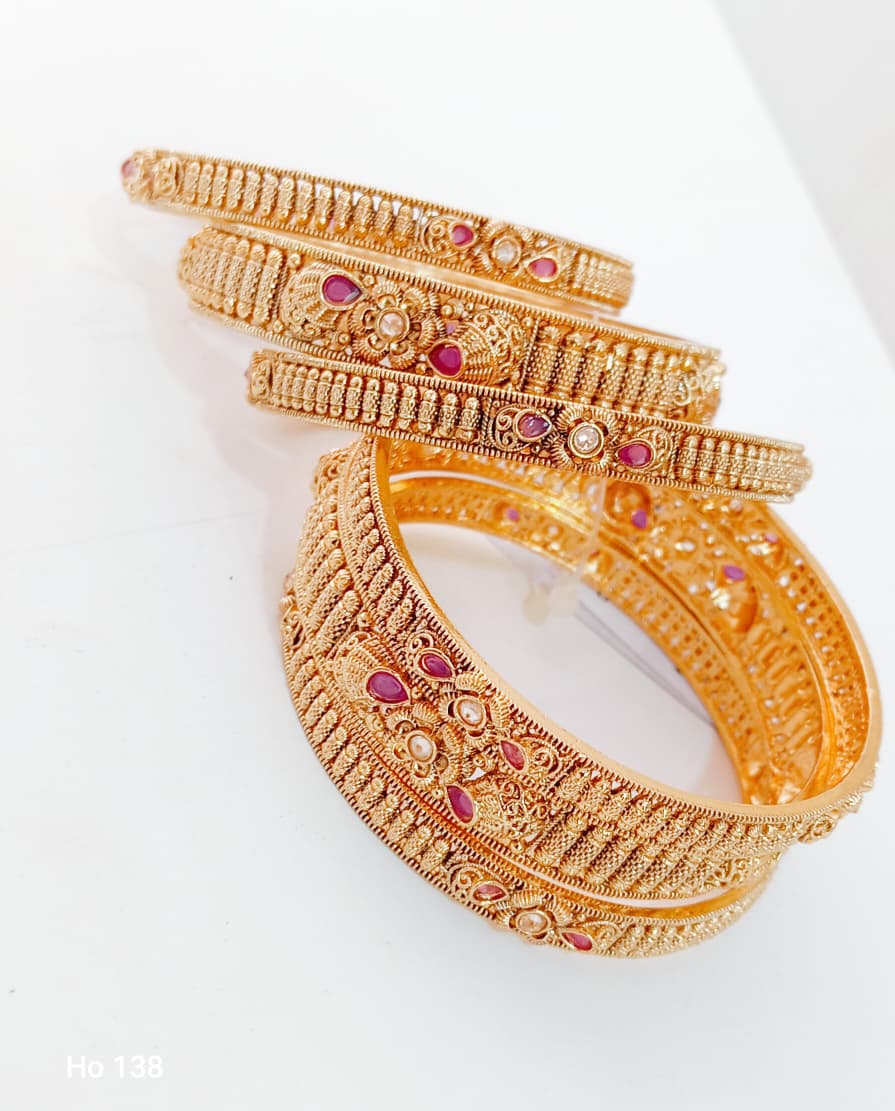 Bangles With Ruby And Pearl Detailing