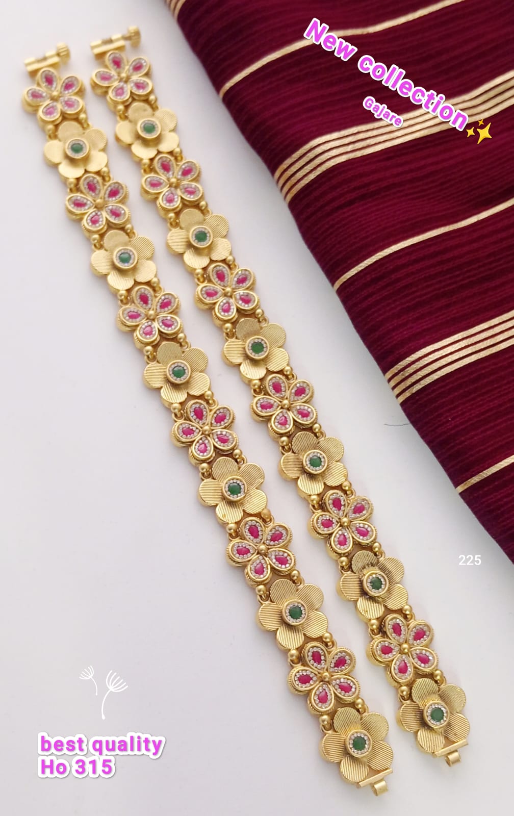 Descriptive Name Of The Bracelets In Gold With Floral Design And Gemstones