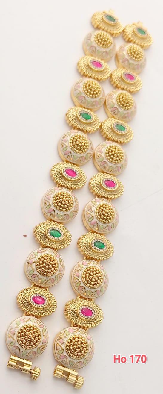 Desi Gold Bracelet With Pink And Green Gemstones