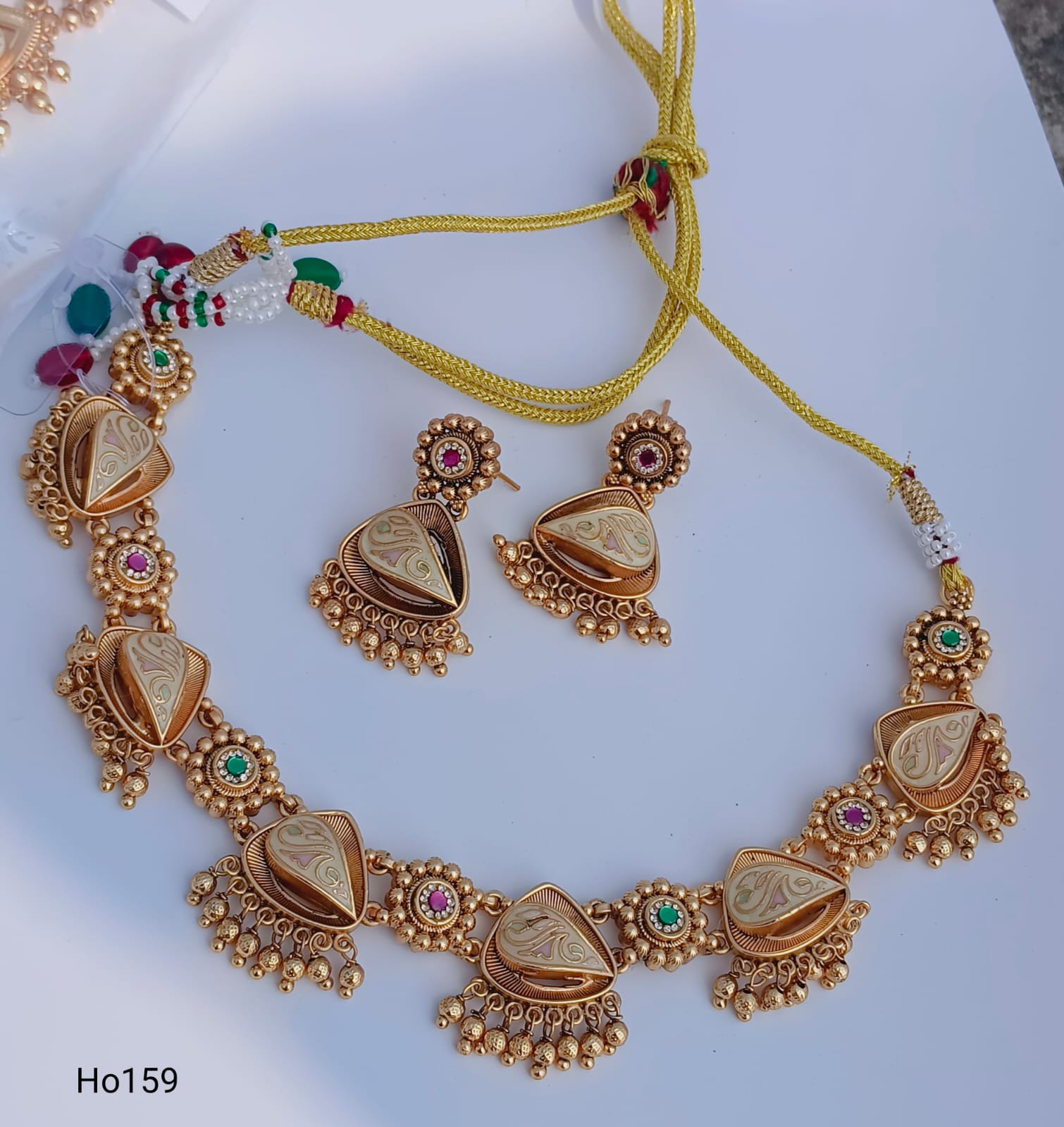 Desi Chandelier Gold Earrings With Gemstone Accents