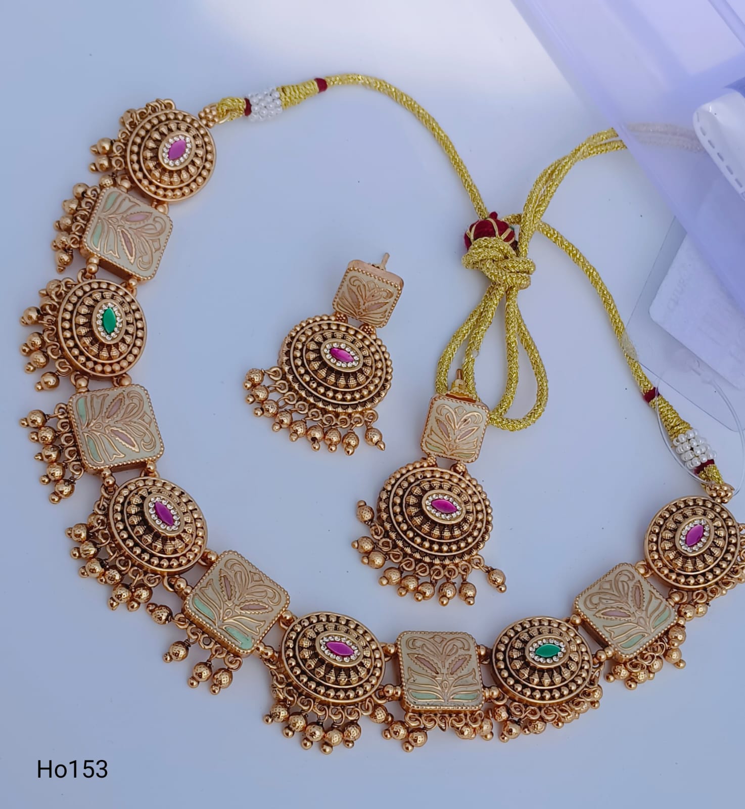 Desi Gold Necklace Set With Gemstones
